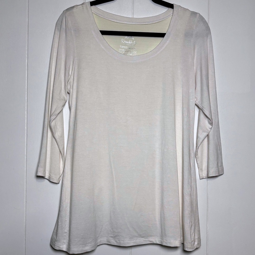 Miraclebody by Miraclesuit Ivory Shapewear Top Long Sleeve Scoop Neck Large